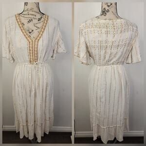 Refined Threads Maxi Dress SZ M Gold Metallic Thread Boho Cottage Resort Wear